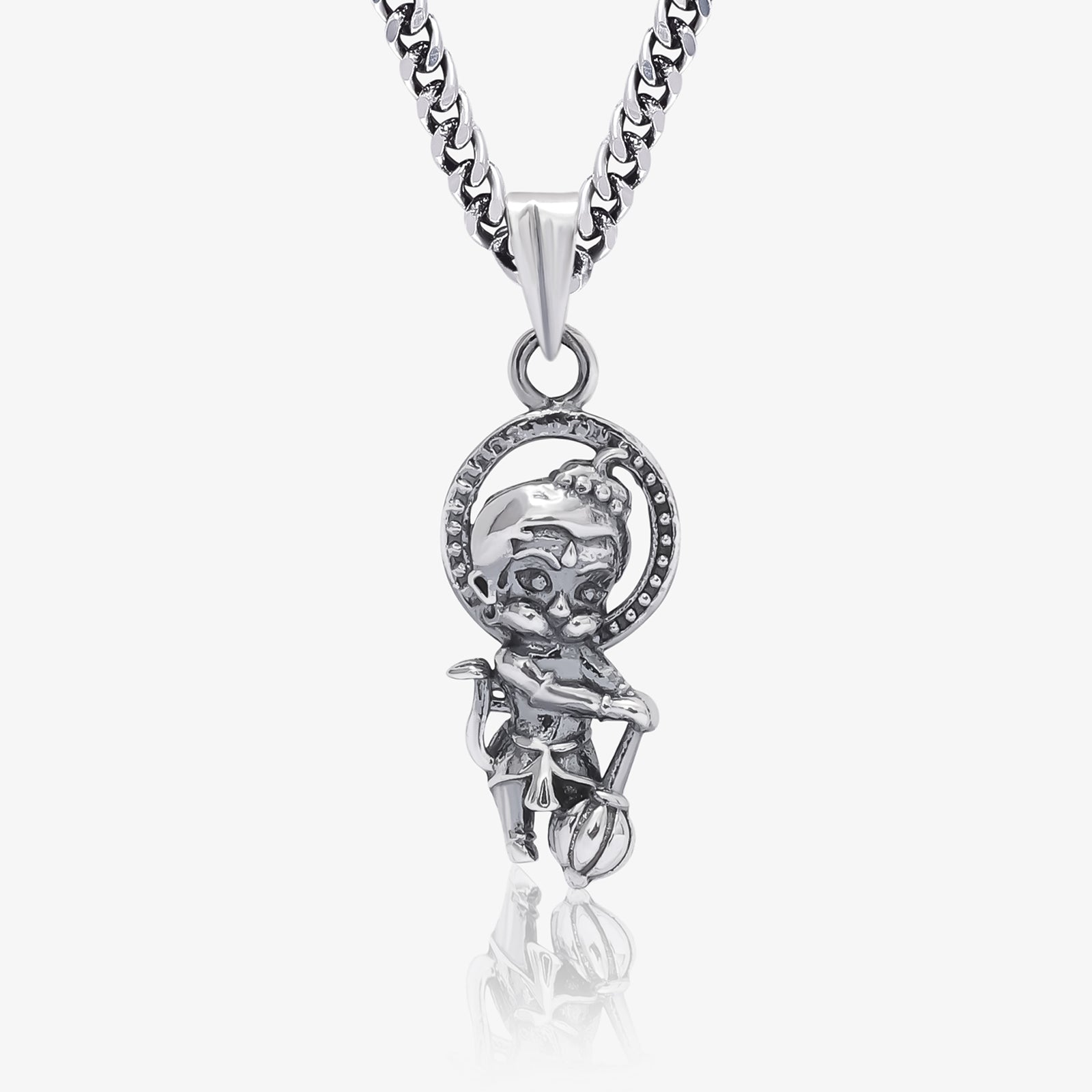 Bal Hanuman Silver Pendant with Silver Chain