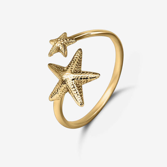 Gold Plated Textured Double Star Silver Ring