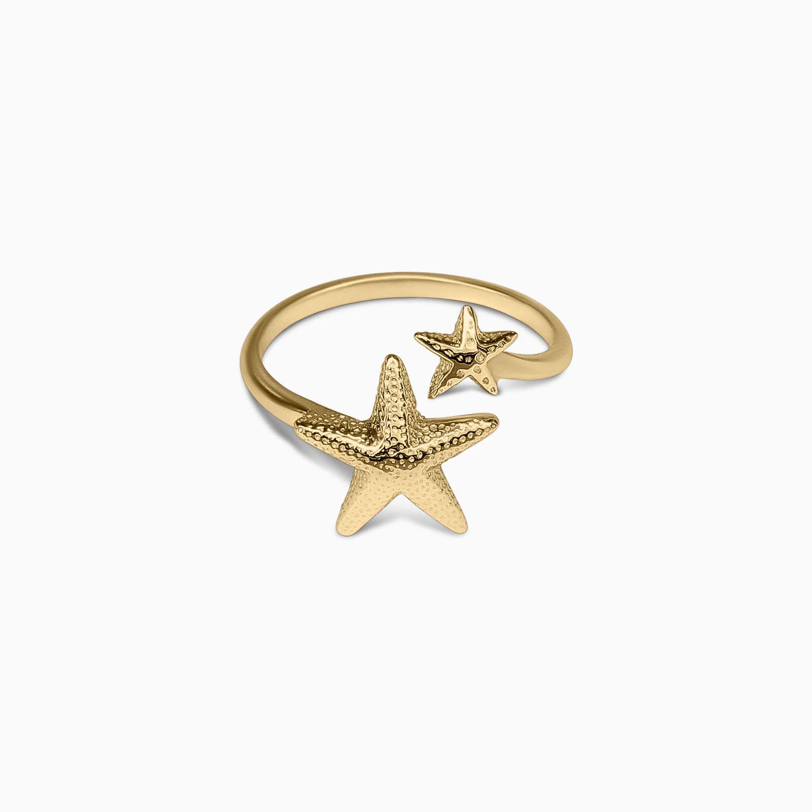 Gold Plated Textured Double Star Silver Ring