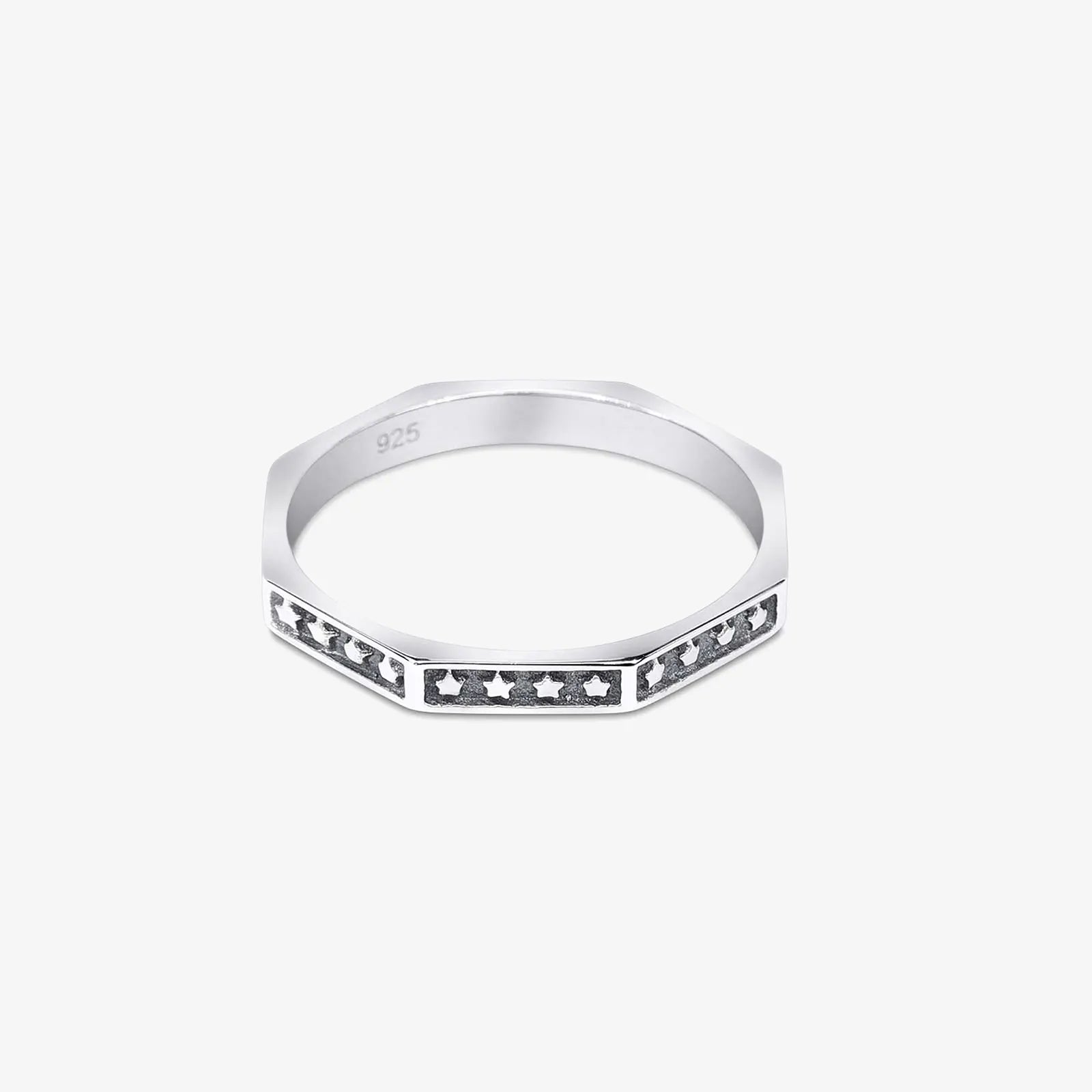 Oxidized Star Design Silver Band Ring - Tweov Jewels