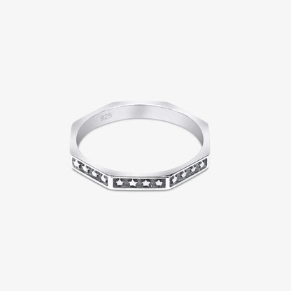 Oxidized Star Design Silver Band Ring - Tweov Jewels