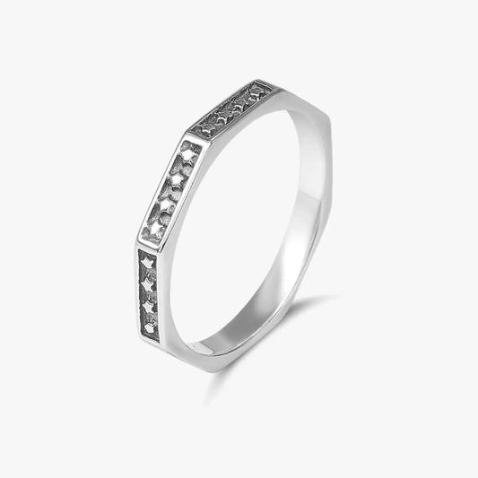 Oxidized Star Design Silver Band Ring - Tweov Jewels