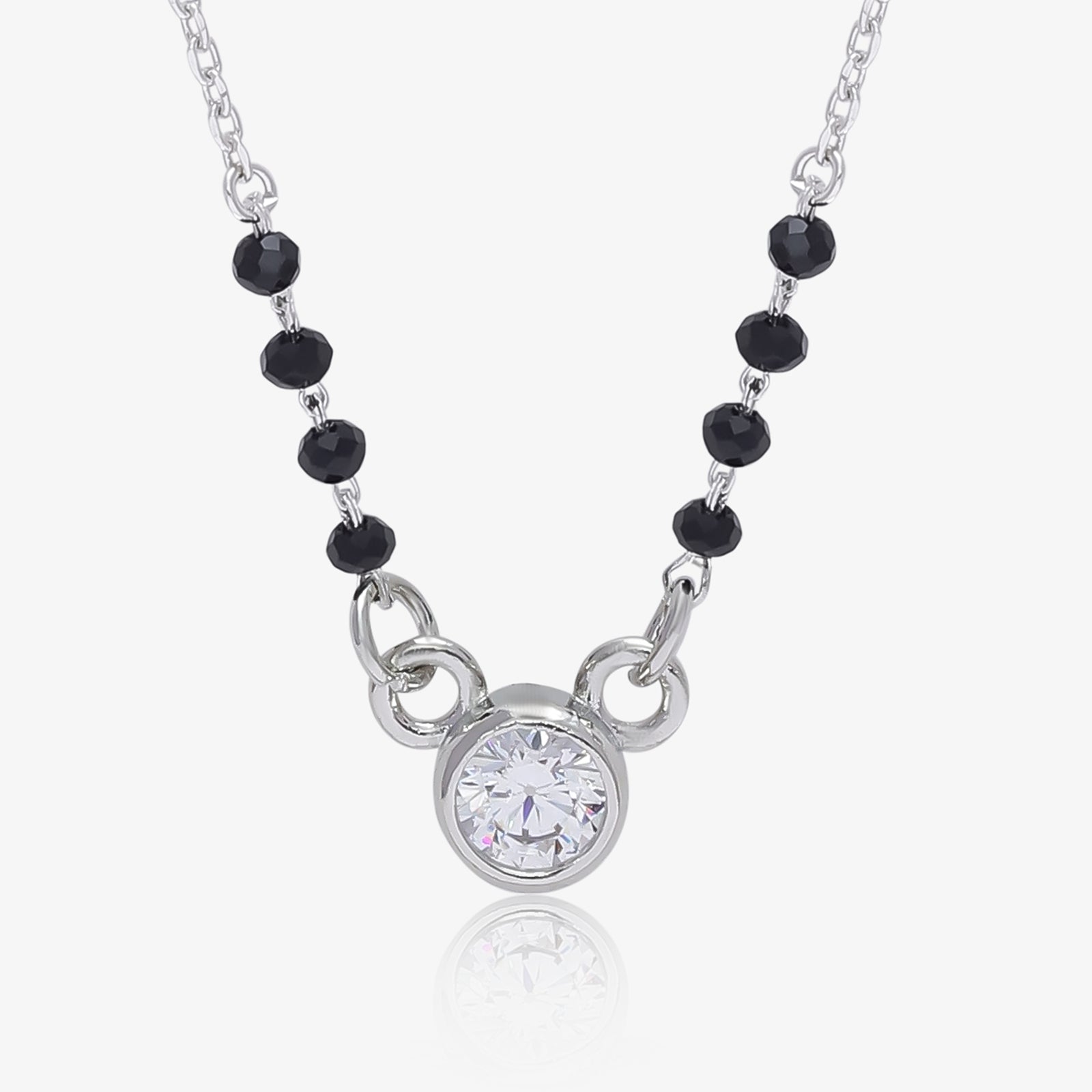 AD Studded Round Solitaire Silver Mangalsutra