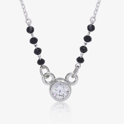 AD Studded Round Solitaire Silver Mangalsutra