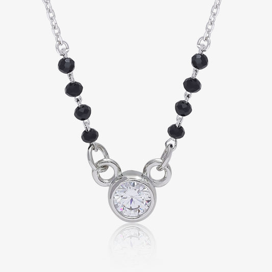 AD Studded Round Solitaire Silver Mangalsutra