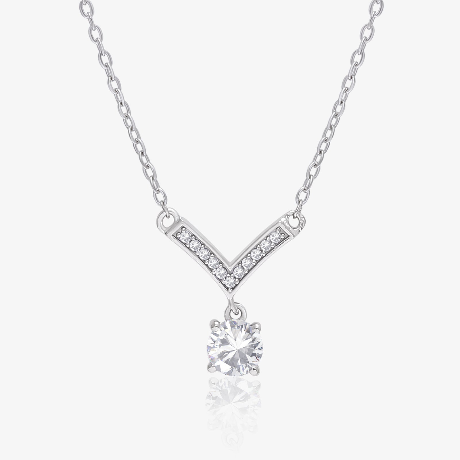 CZ Studded V-Shaped Silver Necklace