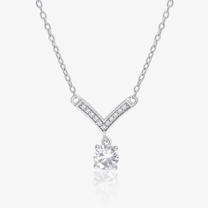 CZ Studded V-Shaped Silver Necklace