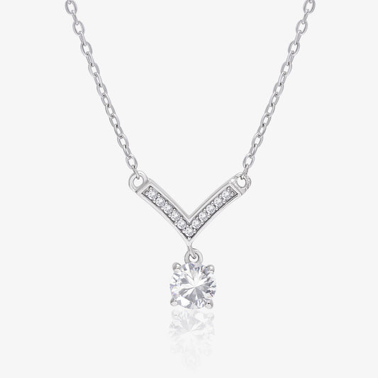 CZ Studded V-Shaped Silver Necklace