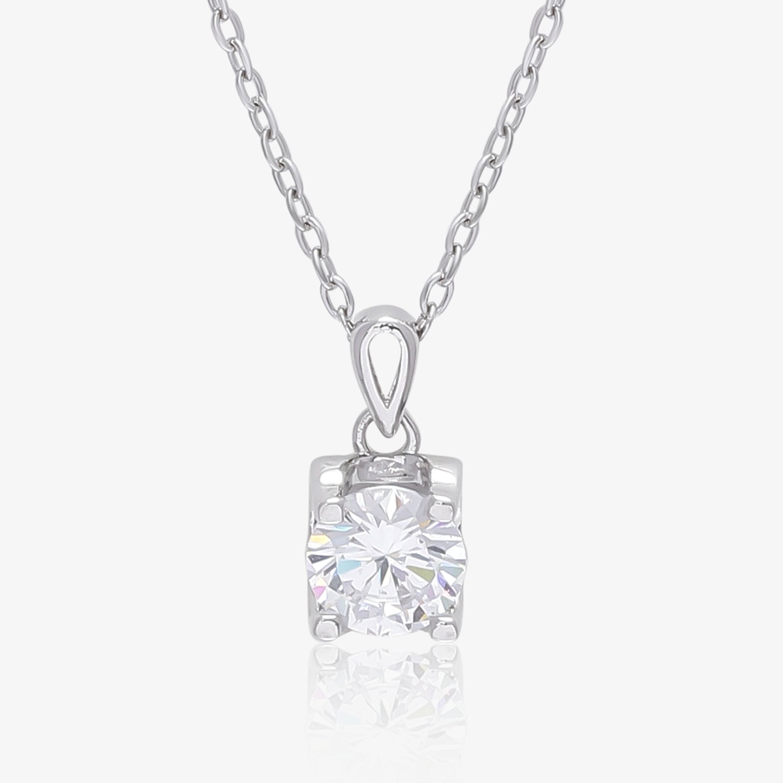 Solitaire American Diamond Silver Pendant & Chain