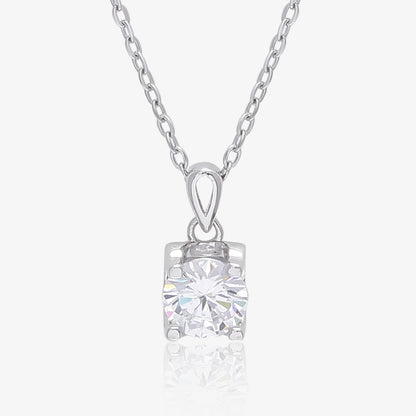 Solitaire American Diamond Silver Pendant & Chain