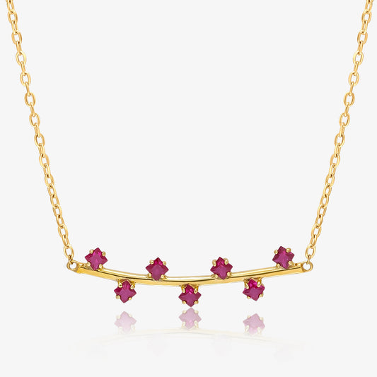 Gold Plated Red Ruby Branch Silver Necklace