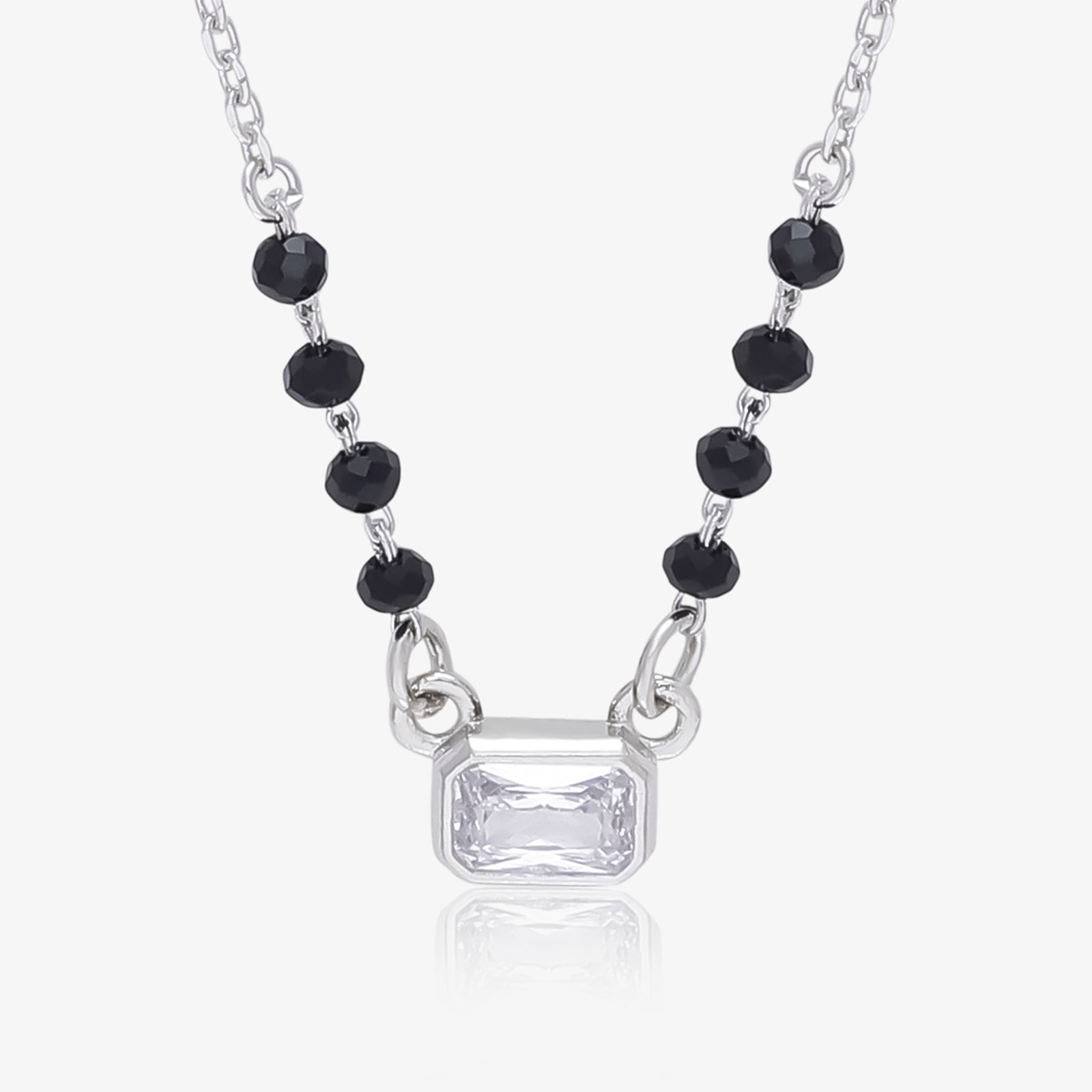 AD Studded Rectangle Solitaire Silver Mangalsutra