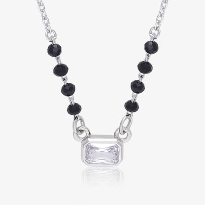 AD Studded Rectangle Solitaire Silver Mangalsutra