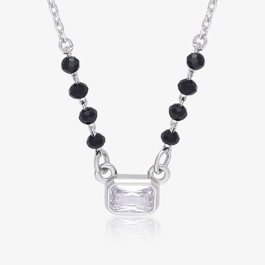 AD Studded Rectangle Solitaire Silver Mangalsutra