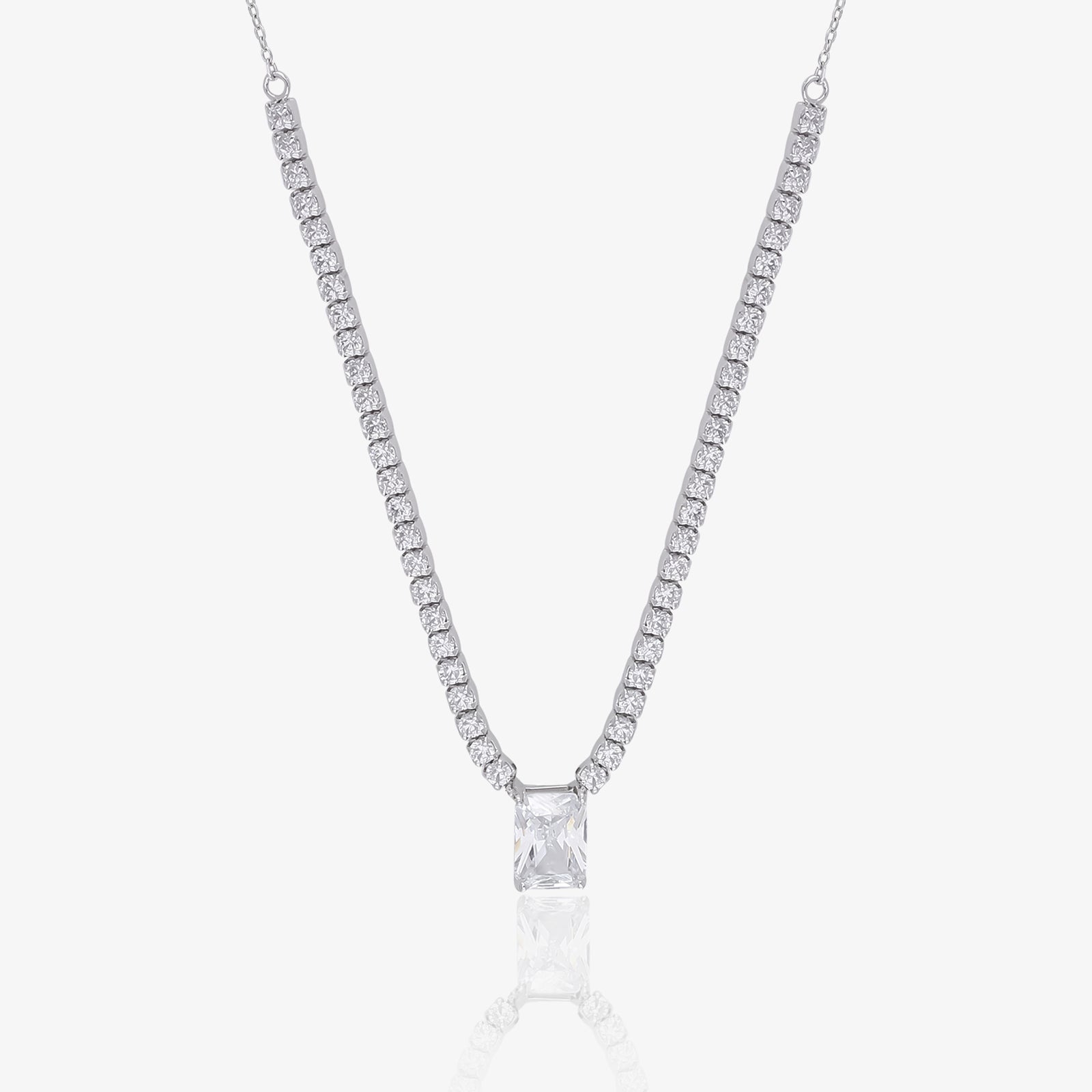 Solitaire Silver Tennis Necklace
