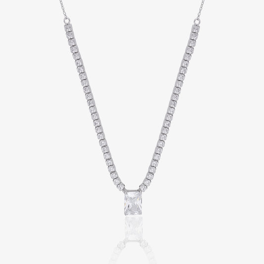 Solitaire Silver Tennis Necklace