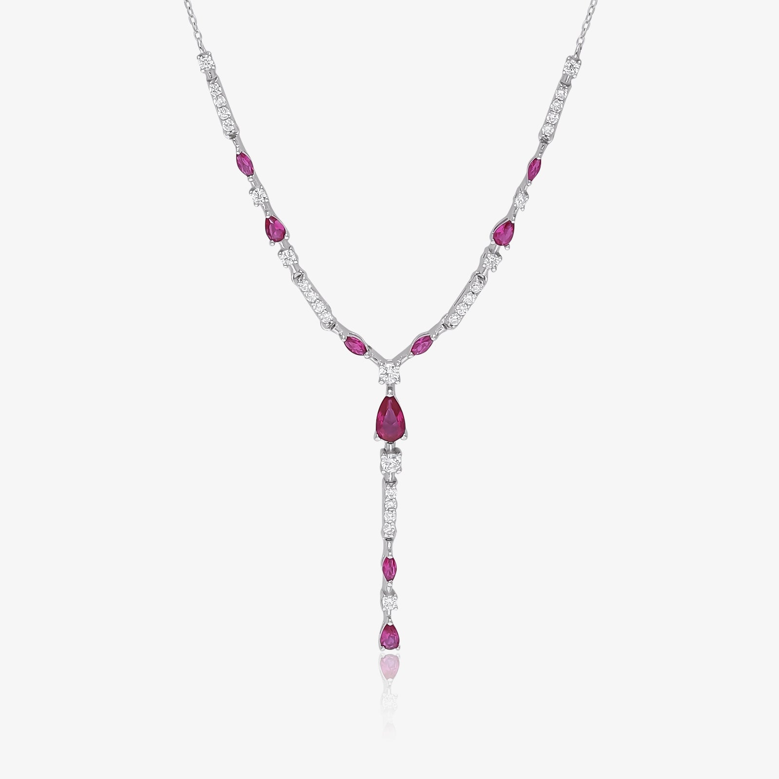 Designer Silver Pink Drop Necklace