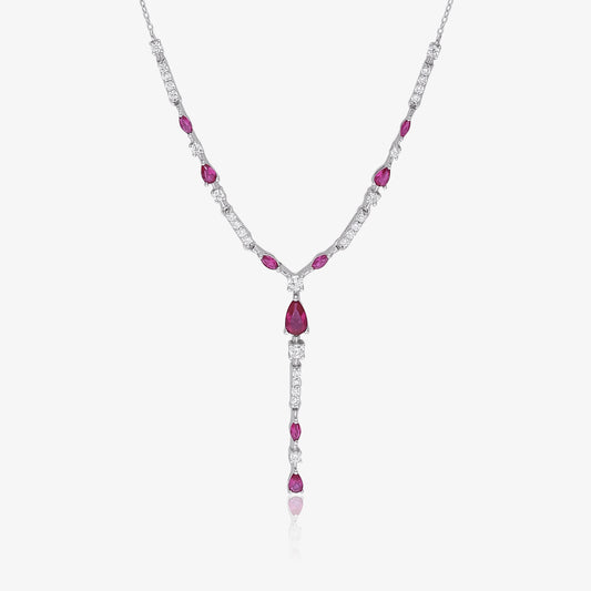 Designer Silver Pink Drop Necklace