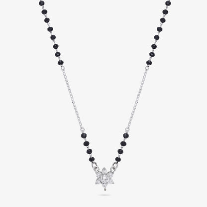 Black Crystal Beaded Floral Design Silver Mangalsutra