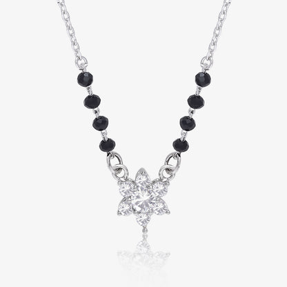 Black Crystal Beaded Floral Design Silver Mangalsutra