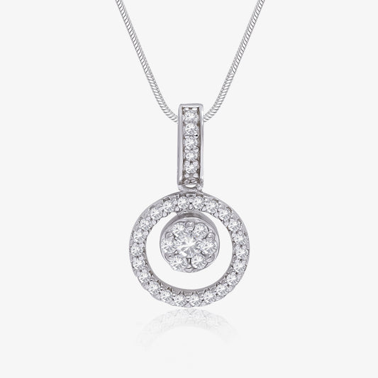 Round Cut Silver Floral Pendant & Hoop Earrings Set