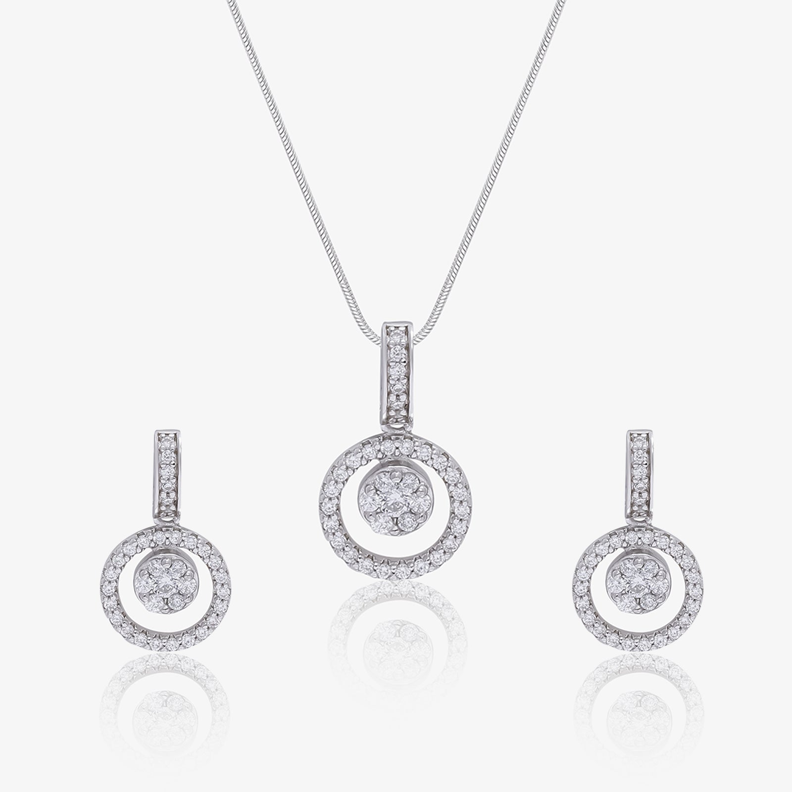 Round Cut Silver Floral Pendant & Hoop Earrings Set - Tweov Jewels