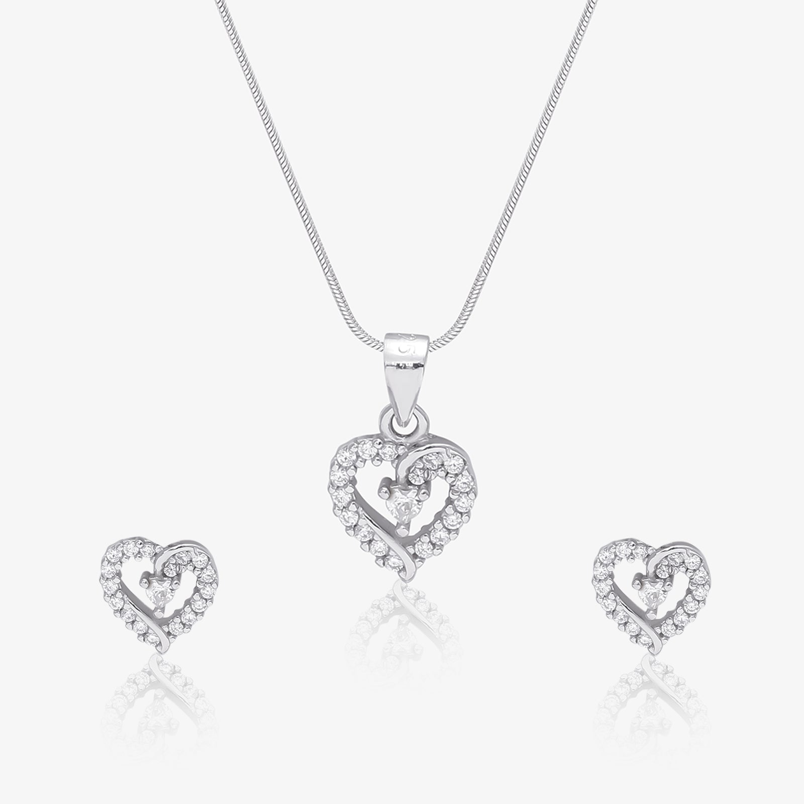 Heart Shaped Silver Pendant & Earrings Set