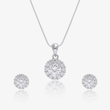 Round Floral Design Silver Pendant & Earrings Set