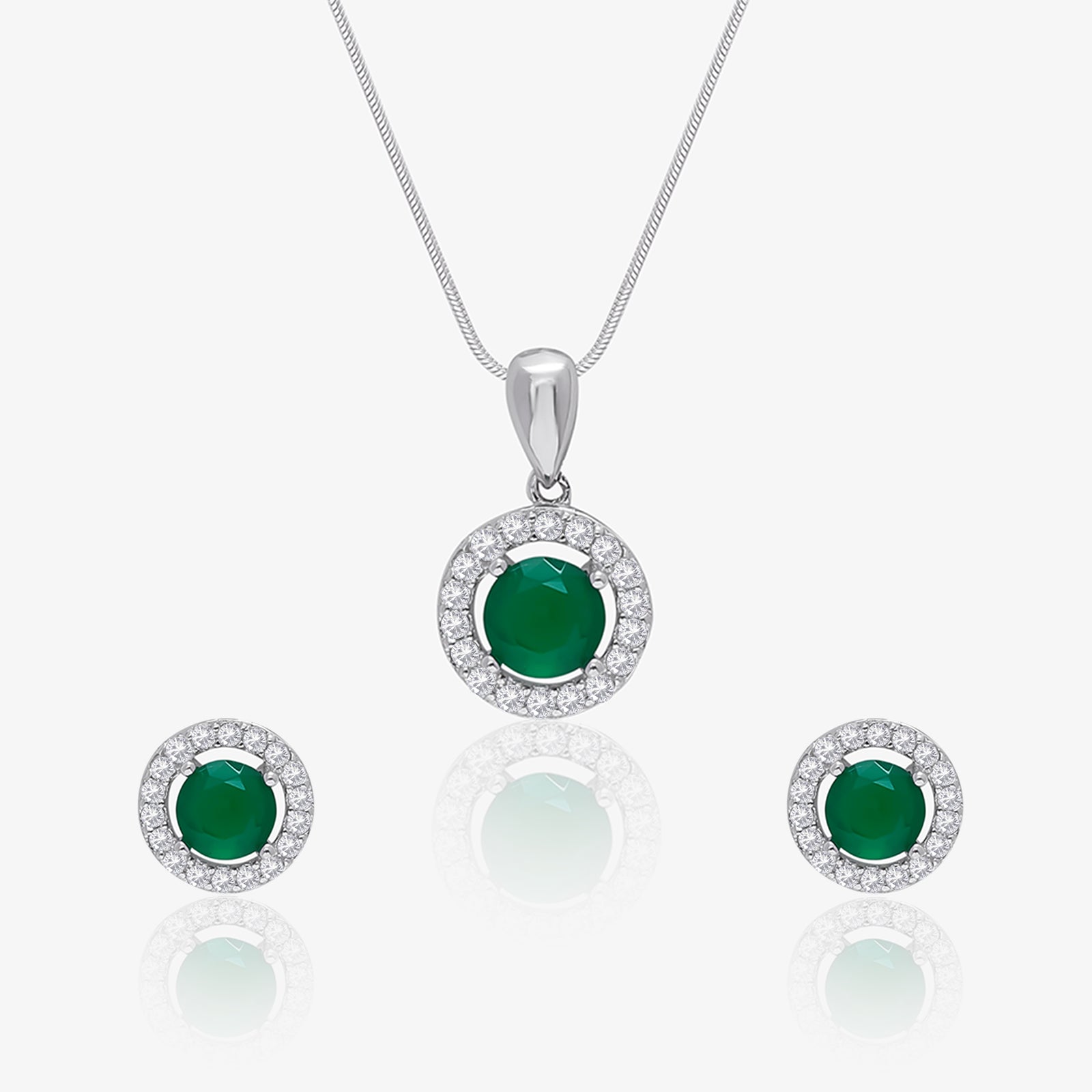 Dreamy Green Round Silver Pendant & Earrings Set