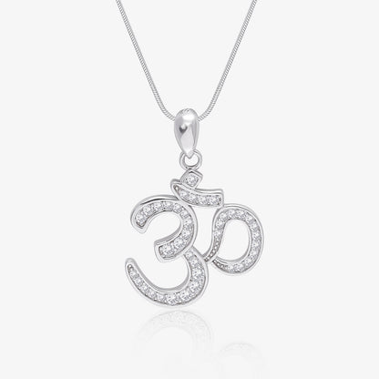 CZ Studded Silver Om Pendant Chain