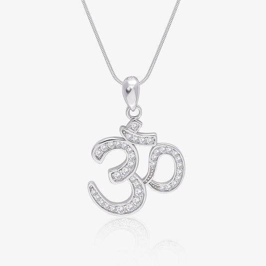 CZ Studded Silver Om Pendant Chain