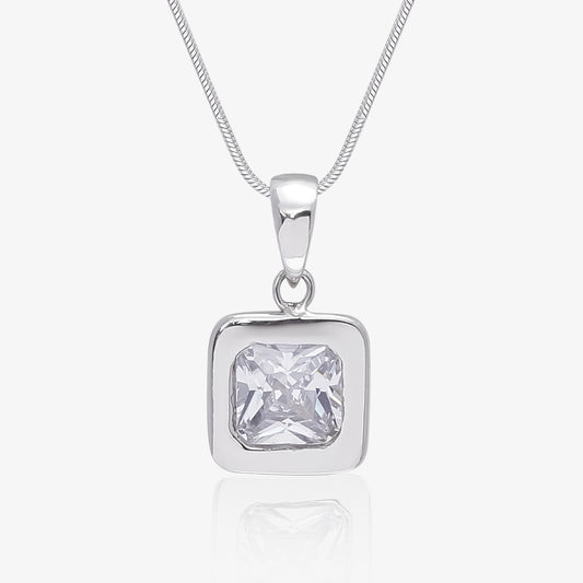 Square Cut Silver Pendant & Earrings Set