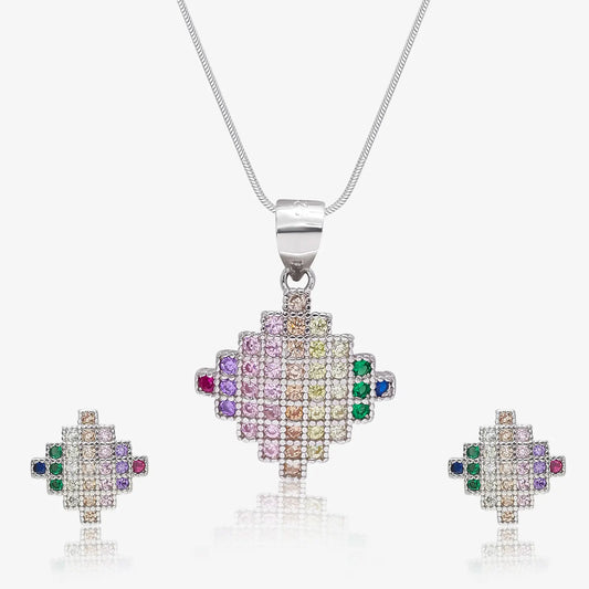 Multicolor CZ Silver Pendant Set