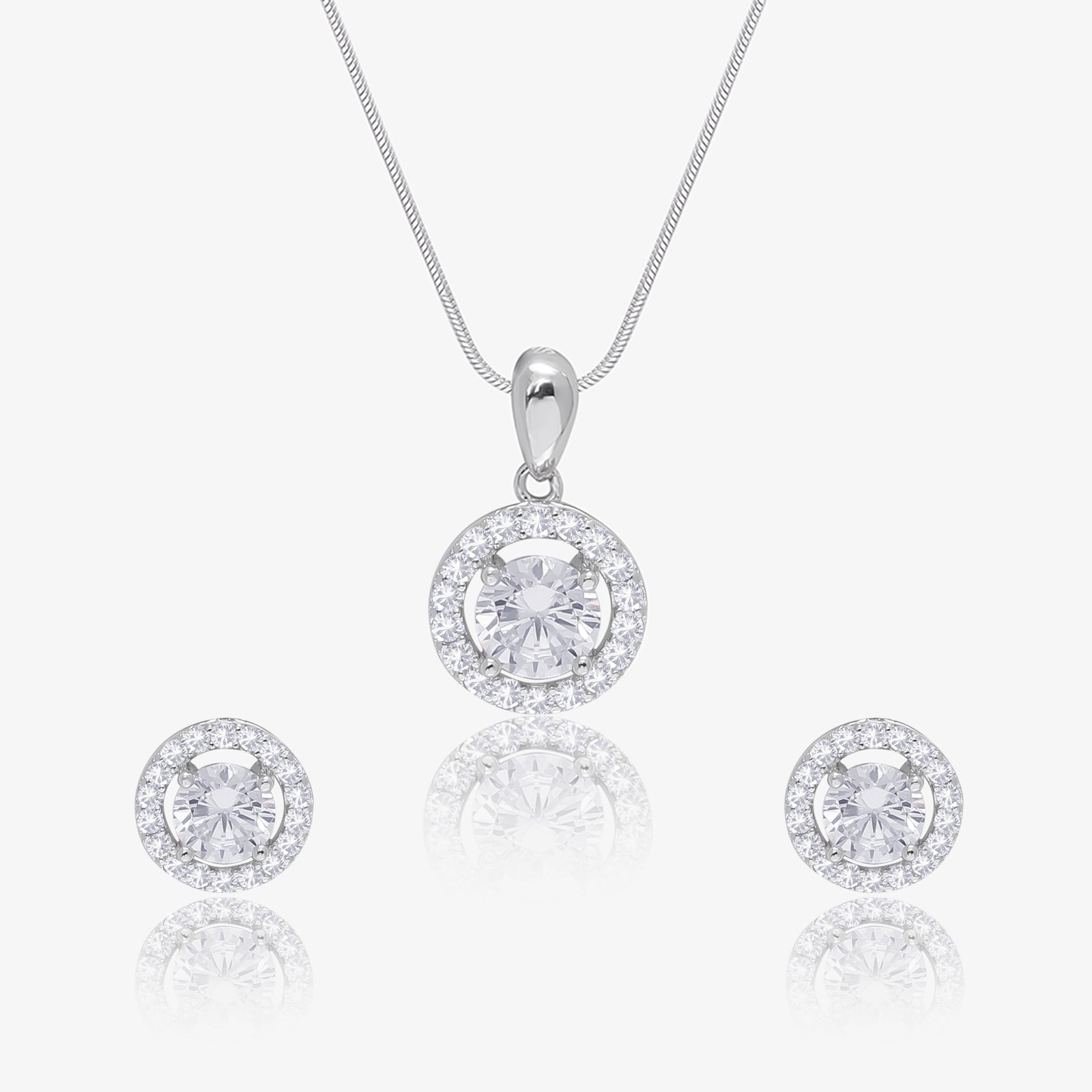 Round Shape Silver Pendant & Earrings Set