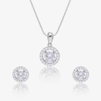 Round Shape Silver Pendant & Earrings Set