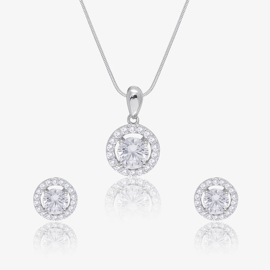 Round Shape Silver Pendant & Earrings Set