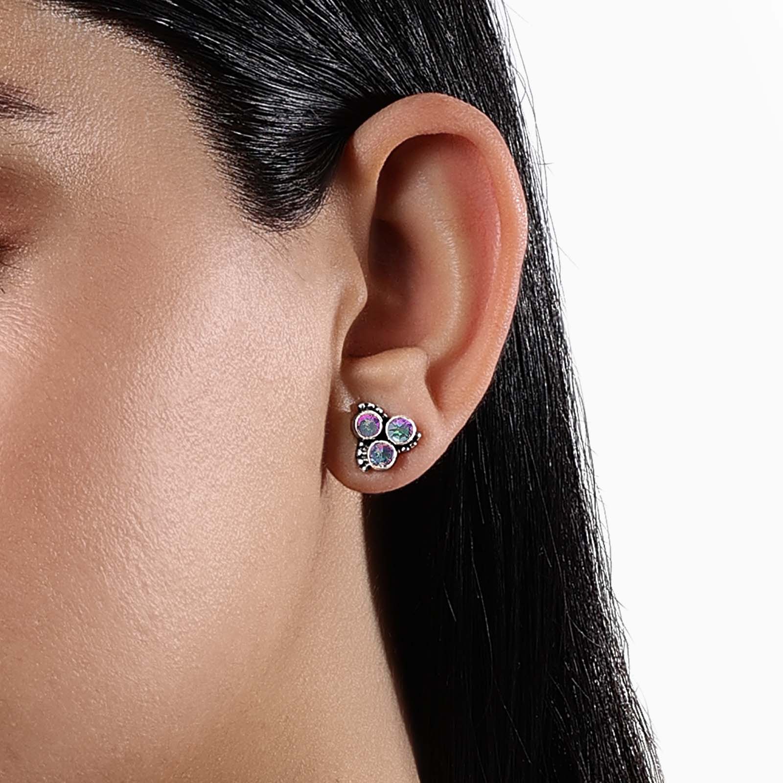 Pure Silver Earrings - Mini Blurple CZ Stone Stud - Tweov Jewels