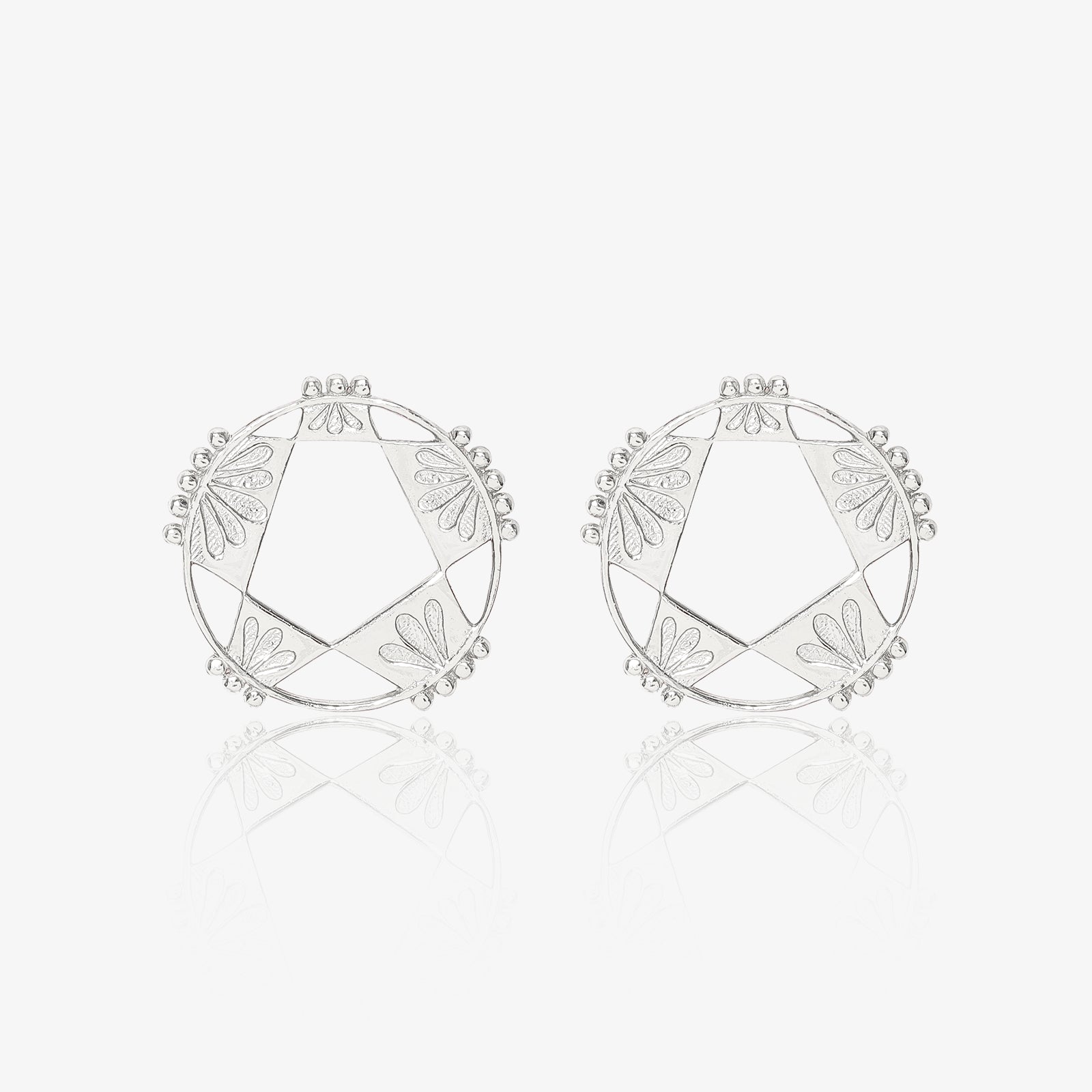 Silver Geometric Star Stud Earrings