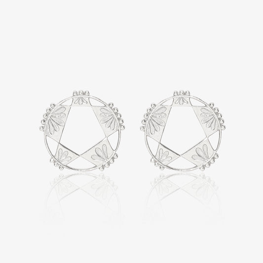 Silver Geometric Star Stud Earrings