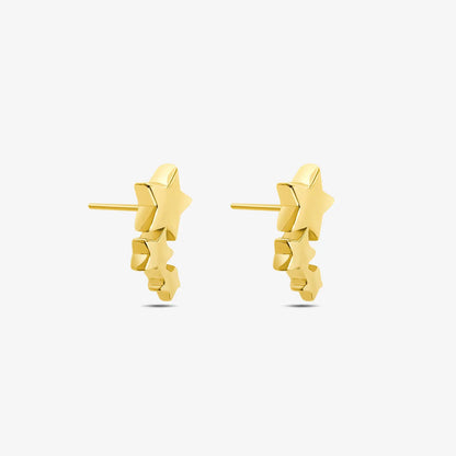Gold Plated Three Star Stud Earrings - Tweov Jewels
