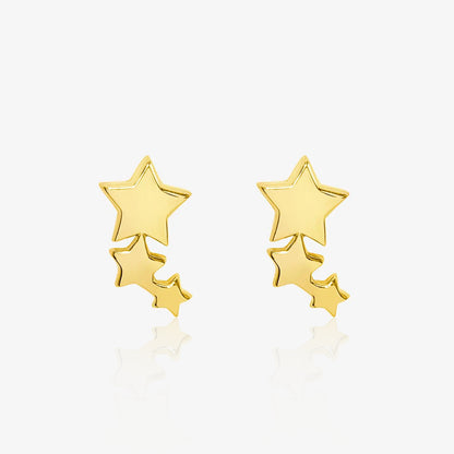 Gold Plated Three Star Stud Earrings