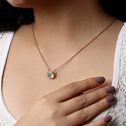 Rose Gold Light Green Stone Studded Silver Necklace - Tweov Jewels