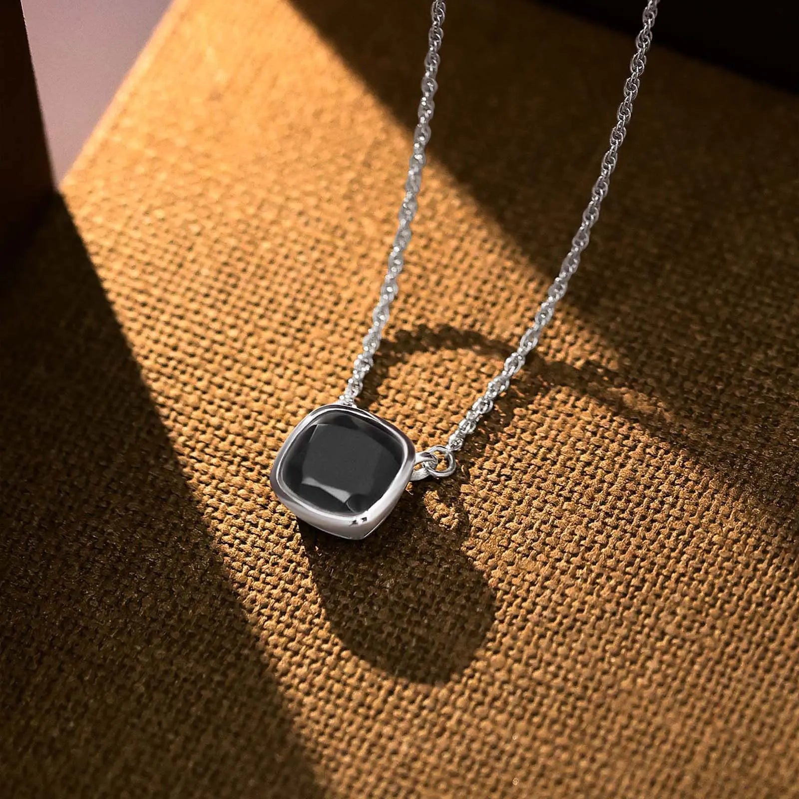 Simple Black Square Silver Necklace - Tweov Jewels