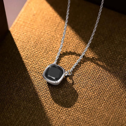 Simple Black Square Silver Necklace - Tweov Jewels