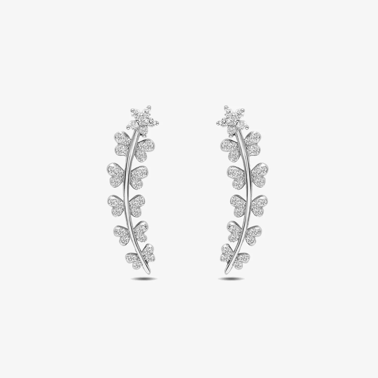 White Butterfly Silver Cuff Earrings - Tweov Jewels