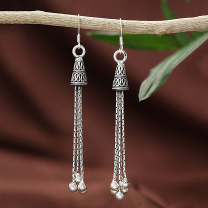 Long Dangling Silver Oxidised Earrings