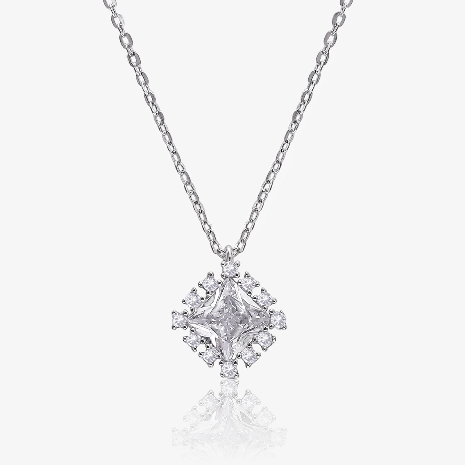 Radiant Square Halo Pendant Necklace