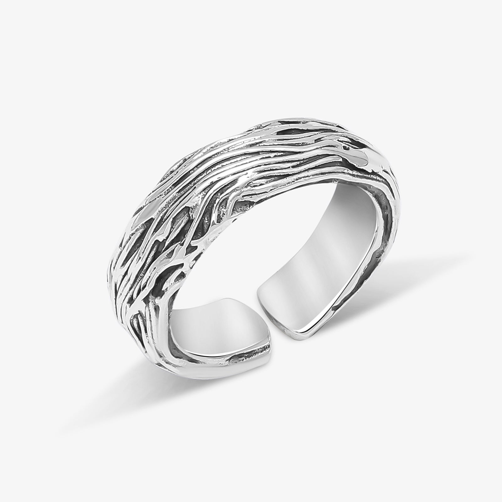 Adjustable Silver Textured Band Ring