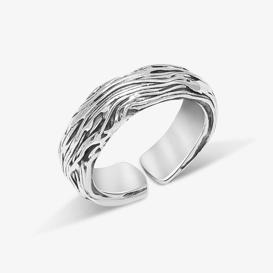 Adjustable Silver Textured Band Ring