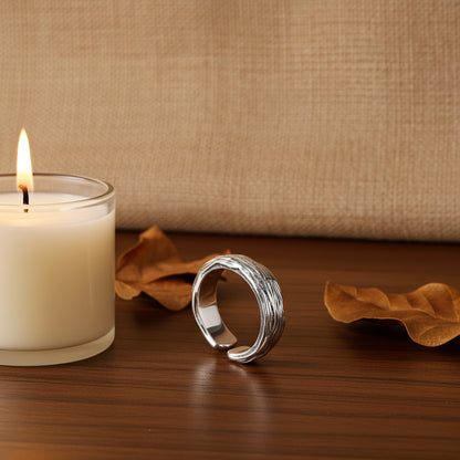 Adjustable Silver Textured Band Ring
